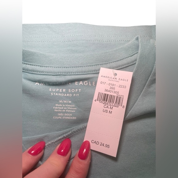 American Eagle New Logo Turquoise 100% Cotton Tee Shirt Size Medium - Picture 6 of 7